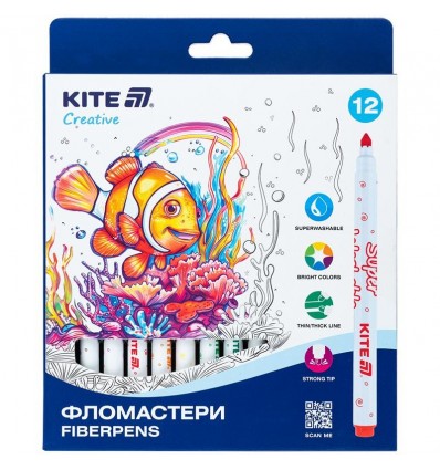 Фломастери Kite Creative Superwashable K-1152, 12 кольорів