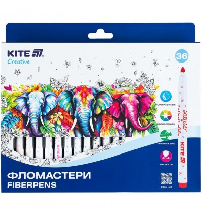 Фломастери Kite Creative Superwashable K-1154, 36 кольорів