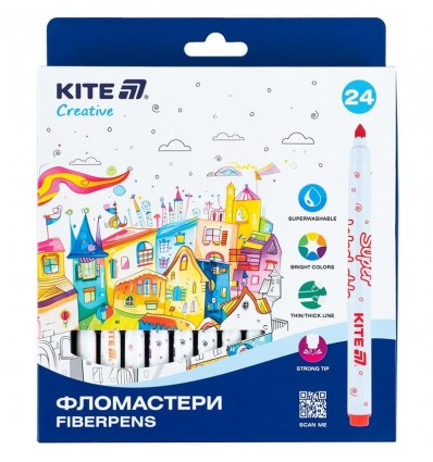 Фломастери Kite Creative Superwashable K-1153, 24 кольори