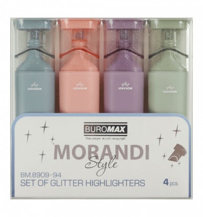 Набор из 4-х текст-маркеров MORANDI STYLE Glitter BM.8909-94 (розовый, сиреневый, оливковый, графито