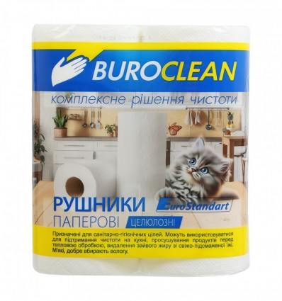 Рушники целюлозні Buroclean, 2-шарові, 2 рулони на гільзі білі ( 10100402 )