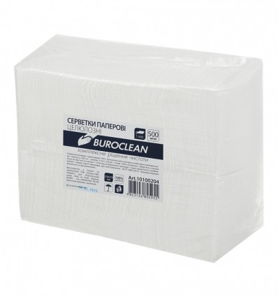 Серветки паперові, BUROCLEAN, 210х210 мм, 500шт., в п/п упаковці, білі ( 10100204 )