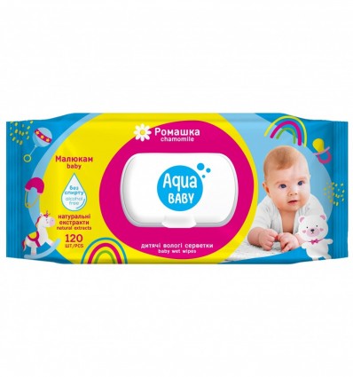 Серветки вологі «Aqua Baby» Baby chamomile з клапаном 120 шт ( ab.56954 )