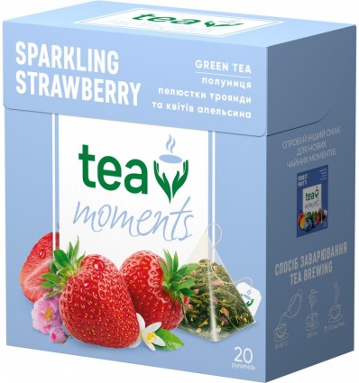 Чай зелений Tea Moments "Sparkling Strawberry" пірамідки, 20х1,8г ( tm.02920 )