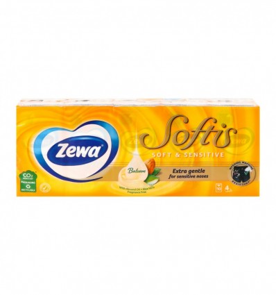 Платочки Zewa Softis Soft&Sensitive 4-х слойные 9шт/уп