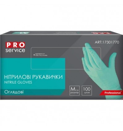 Рукавички PRO нітрилові оглядові нестерильні неприпудрені, бірюзові , 100шт/уп, M
