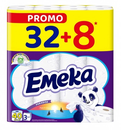 Папір Emeka Paradise туалетний тришаровий 32+8шт