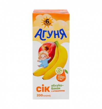 Сік Агуня Яблуко-банан з м`якоттю для дітей 200мл
