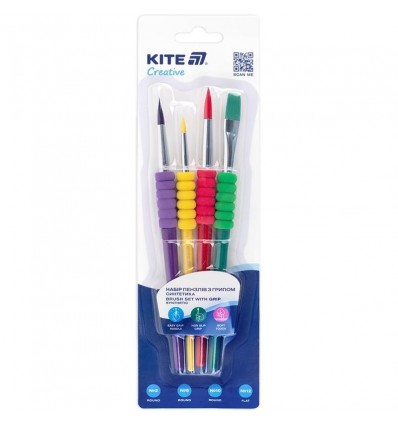 Набор кистей с гриппом Kite Creative K-334-1 (синтетика, круглые 2, 6, 10, плоский 12)