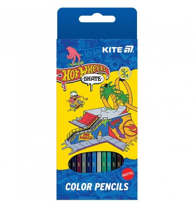 Олівці кольорові двосторонні Kite Hot Wheels HW25-054-2, 12 штук/24 кольори