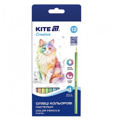 Олівці кольорові Kite Creative Pastel K-451, 12 кольорів