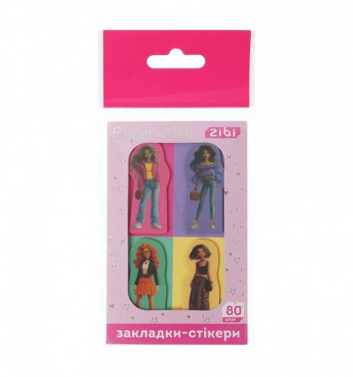Закладки пластиковые SUPER GIRL ZB.15300 с клейким слоем, 40x25 мм, 4 диз. по 20 л.