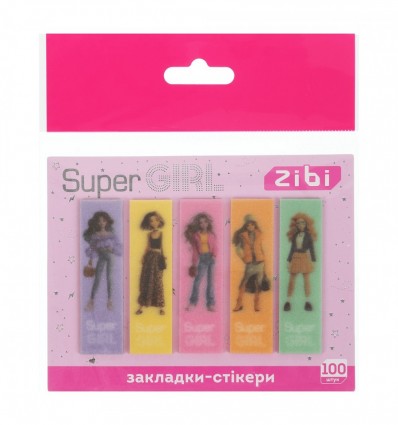 Закладки сверкающие SUPER GIRL ZB.15350, с клейким слоем, 55x15 мм, 5 диз. по 20 л.