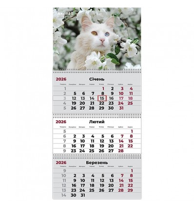 Календар настінний квартальний 8803-26-15-A, 2026 р.,3 пр. Cats 3