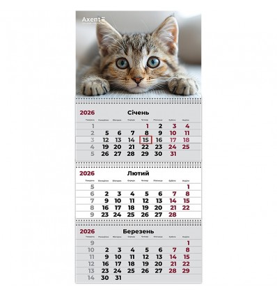 Календарь настенный квартальный 8803-26-13-A, 2026 г.,3 пр. Cats 1