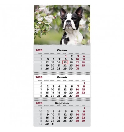 Календарь настенный квартальный 8803-26-17-A, 2026 г.,3 пр. Dogs 2