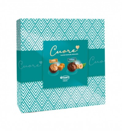 Цукерки Witors Cuore Green асорті праліне з молочного шоколаду з кремовою начинкою зі смаком карамел