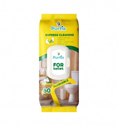 Салфетки Purfix влажные хозяйственные по уходу за унитазом 60шт