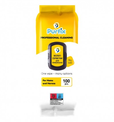 Серветки Purfix вологі універсальні господарчі для прибирання 100шт.