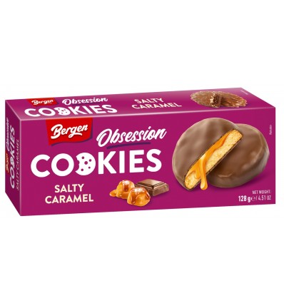 Печенье Bergen с соленой карамелью покрыто молочным шоколадом 128г.
