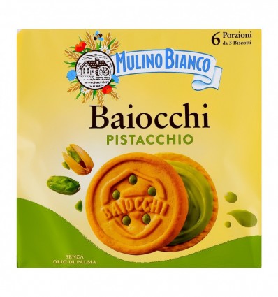 Печиво Mulino Bianco Baiocchi пісочне з фісташк крем 6 х 28г