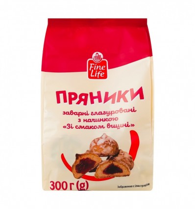 Пряники Fine Life Зі смаком вишні заварні глазуровані 300г