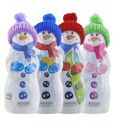 Виріб Riegelein Сніговик з шапкою фігурний з молочного шоколаду 125г