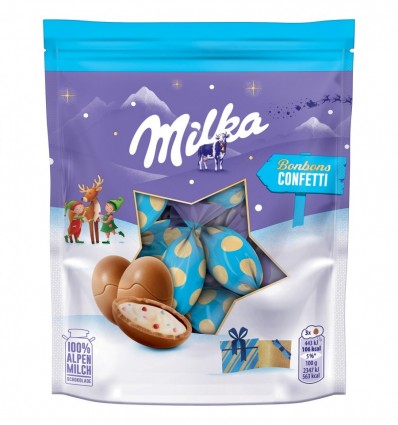 Шоколад Milka молочний у формі яйця з молочною начинкою з цукровим драже 86г
