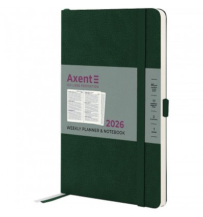 Щотижневик дат. 2026 Partner Soft Skin 8509-26-23-A, 125х195, темно-зелений