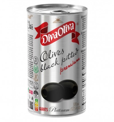 Маслини Diva Oliva Platinum чорні без кісточки гігант 370 мл