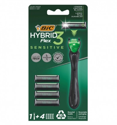 Бритва BIC Flex 3 Hibrid Sensitive з 4 змінними картриджами