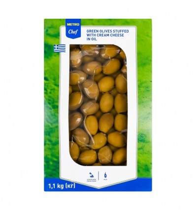 Оливки Metro Chef зелені фаршировані м’яким сиром у соняшниковій олії 1,1кг