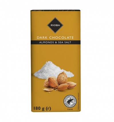 Шоколад Rioba темний зі шматочками мигдалю і морською сіллю 180г