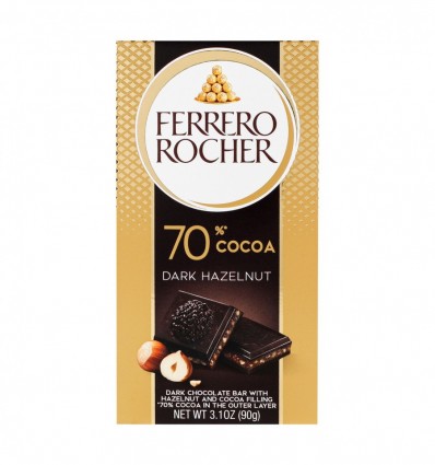 Шоколад Ferrero Rocher чорний з горіховою начинкою 70% 90г