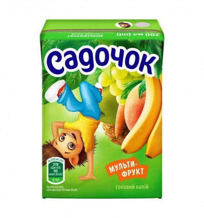 Напій соковий Садочок Мультифрукт з м`якоттю пастеризов 0.2л