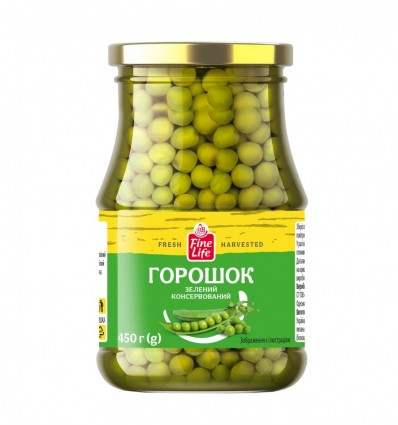 Горох Fine Life консервированный стеклянная банка 450г