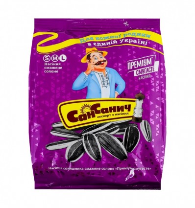 Семена Сан Саныч подсолнечника жареные соленые Премиум полосатые 95г