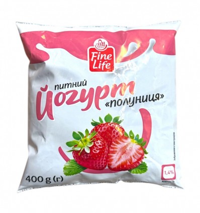 Йогурт Fine Life Клубника питьевой с наполнителем 1.4% 400г