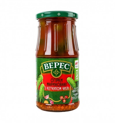 Огірки Верес з кетчупом чилі мариновані стерилізовані 435г