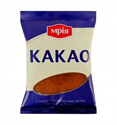 Какао-порошок Мрія зі зниженим вмістом жиру 10-12% 80г