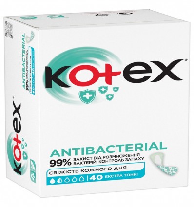 Прокладки Kotex Antibac Extra Thin ежедневные с антибактериальным слоем 40шт