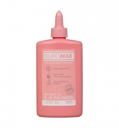 Клей ПВА 200 мл, PASTEL BM.4857-10, колпачок-дозатор, розовый