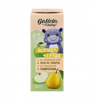 Сок Galicia Baby Яблоко-груша с мякотью для детей 0.2л