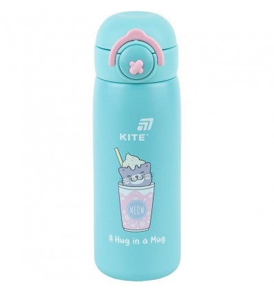 Термос с кнопкой Kite K25-1221-1, Hug in mug, 430 мл, бирюзовый