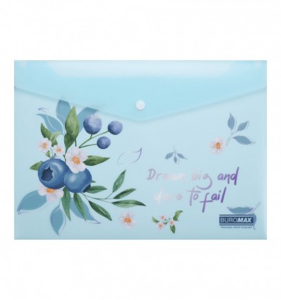 Папка-конверт А4 на кнопці, BLUEBERRY ARABESKI, напівпрозора,аквамарин, BM.3943-52