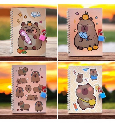 Блокнот на пружине сбоку с замком CAPYBARA, 110х150 мм, 48 л., клетка, ассорти, KIDS Line, ZB.700003