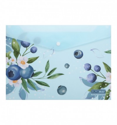 Папка конверт А4 на кнопке, BLUEBERRY ARABESKI, полупрозрачная, морская волна, BM.3943-17