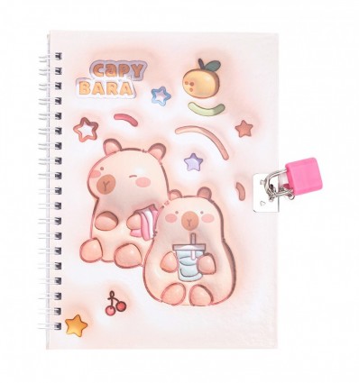 Блокнот на пружине сбоку с замком CAPYBARA 2, 130х180 мм, 48 л., клетка, ассорти, KIDS Line, ZB.7000
