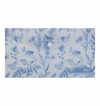 Папка-конверт DL на кнопці, FERN ARABESKI, напівпрозора, блакитна, BM.3952-14