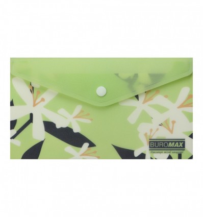 Папка-конверт DL на кнопці, PLUMERIA ARABESKI, напівпрозора, салатова, BM.3952-15